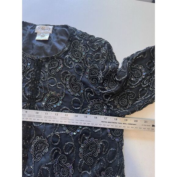 STENAY‎ Women's Size PM Medium Petite Shirt Blouse SILK Beaded VINTAGE Cardigan - Picture 10 of 10